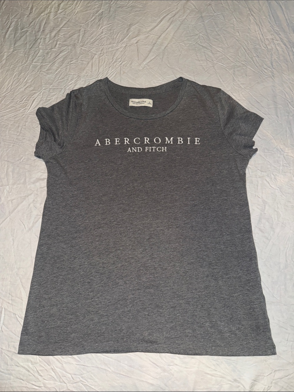 Abercrombie & Fitch Gray Embroidered Spellout Tee - Size L